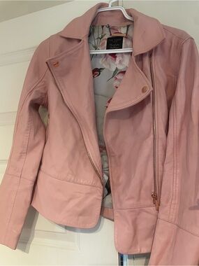 Ted Baker Dusty Rose Leather Jacket with Floral Lining